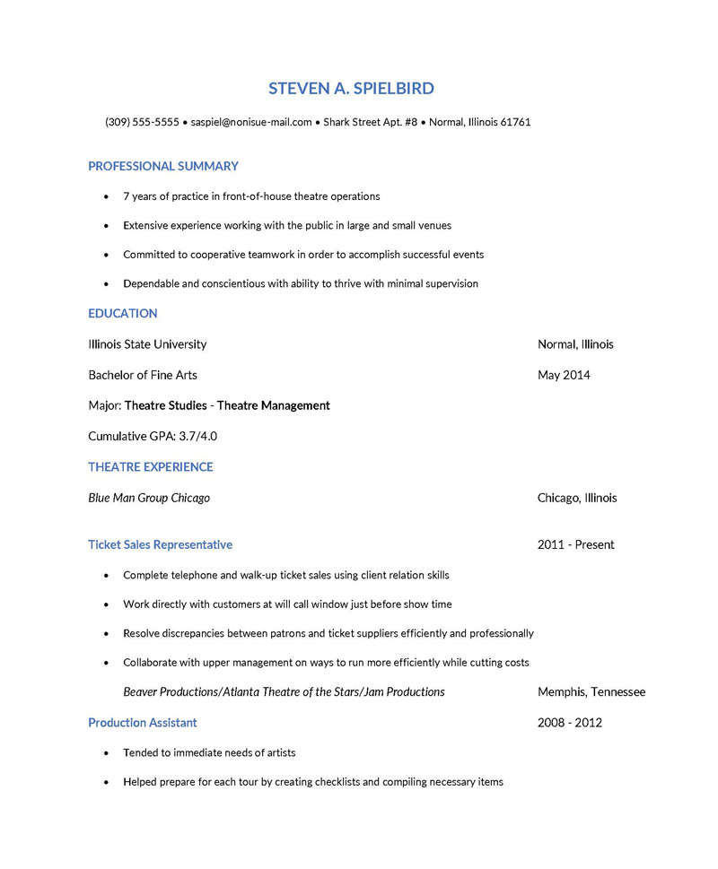 Example College Resume Template Example