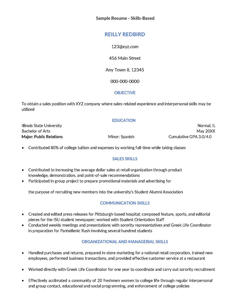 Printable College Resume Template Form