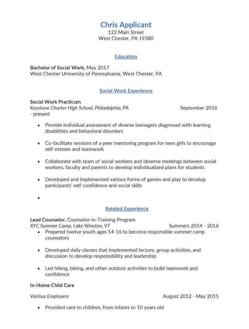 Sample Resume Template for College