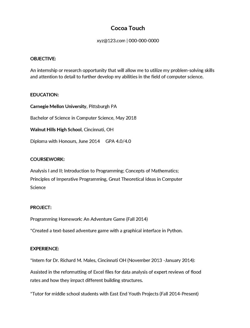 Editable Student Resume Template Example