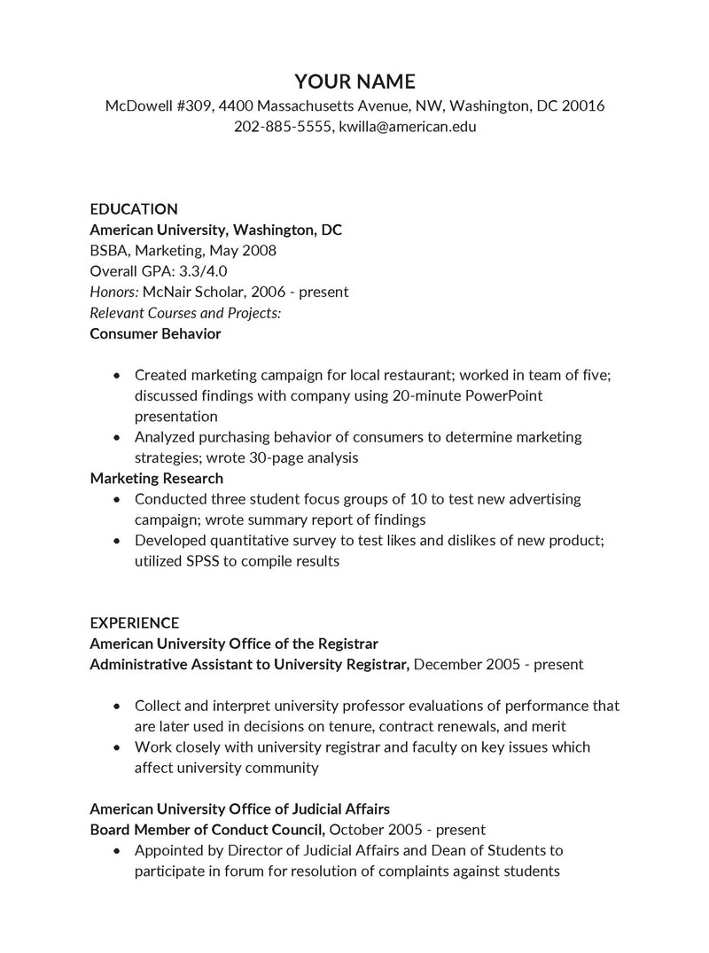 Example College Resume Template Form