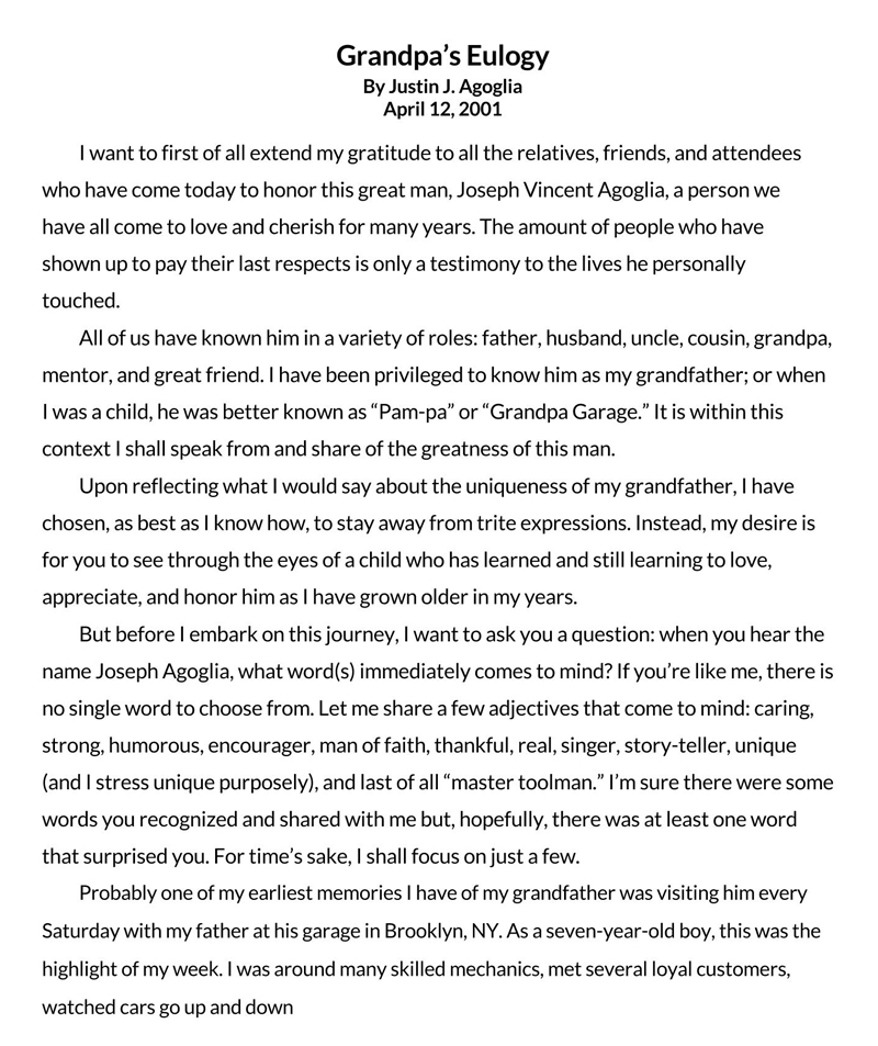 Editable Eulogy Templates - Customize Your Speech for Free