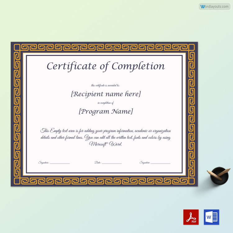 Sample Certificate of Completion Template Free