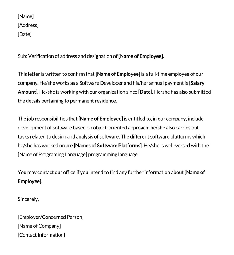 Free proof of employment letter template in printable format 29