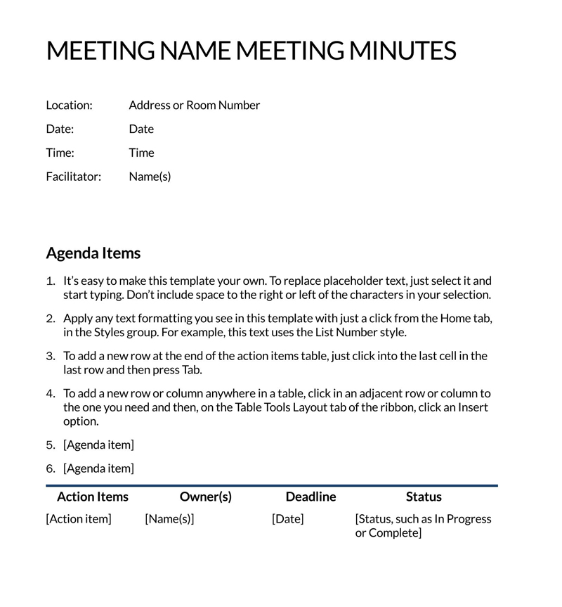 Free Meeting Minutes Example