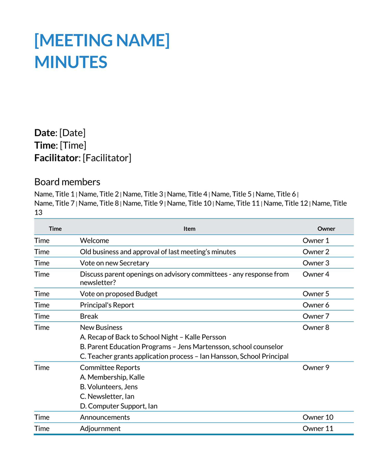 Meeting Minutes Example Format