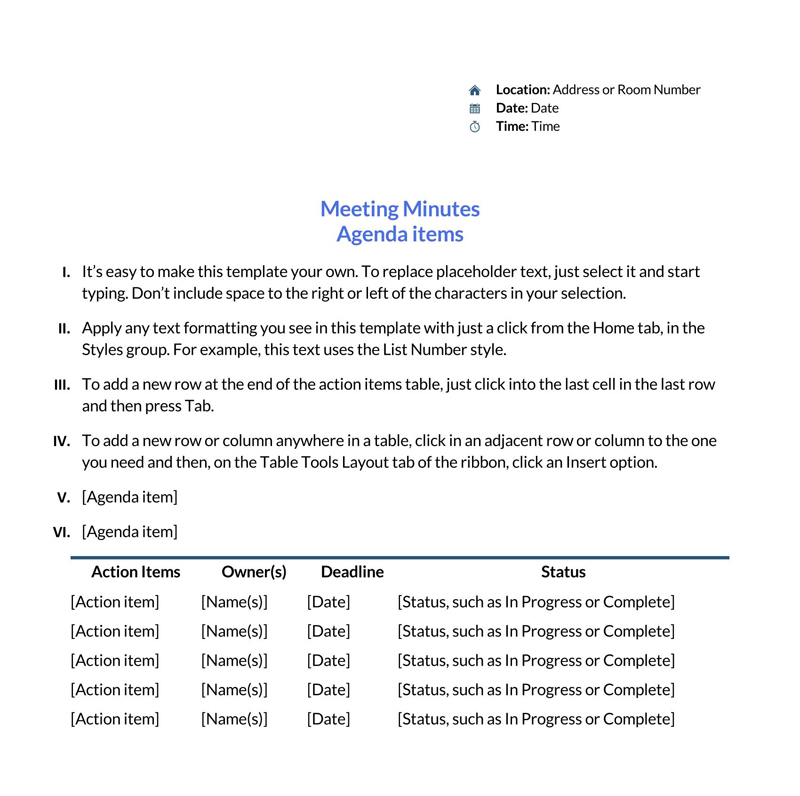minutes of meeting template free word doc