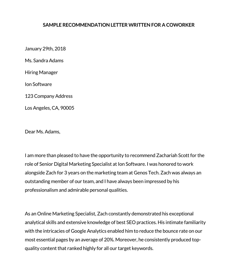 Editable Recommendation Letter Written for a Coworker sample
