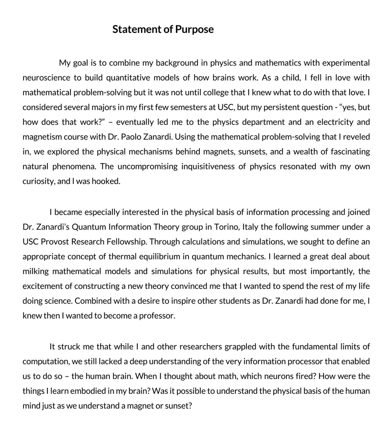 Statement of Purpose - Sample PDF Form