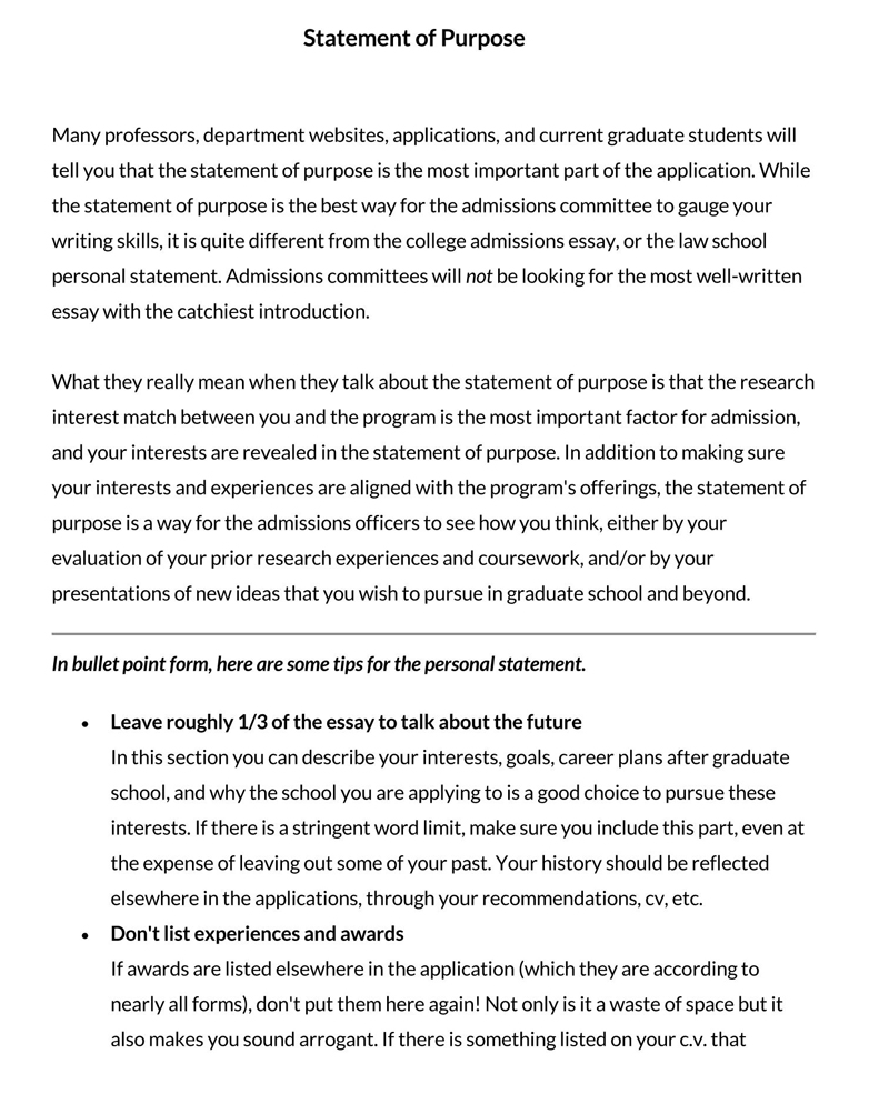 Editable Statement of Purpose - Sample PDF