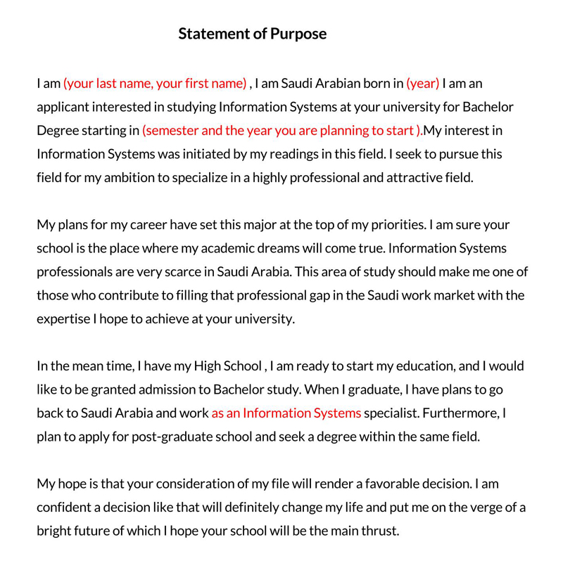 Statement of Purpose - Example Template