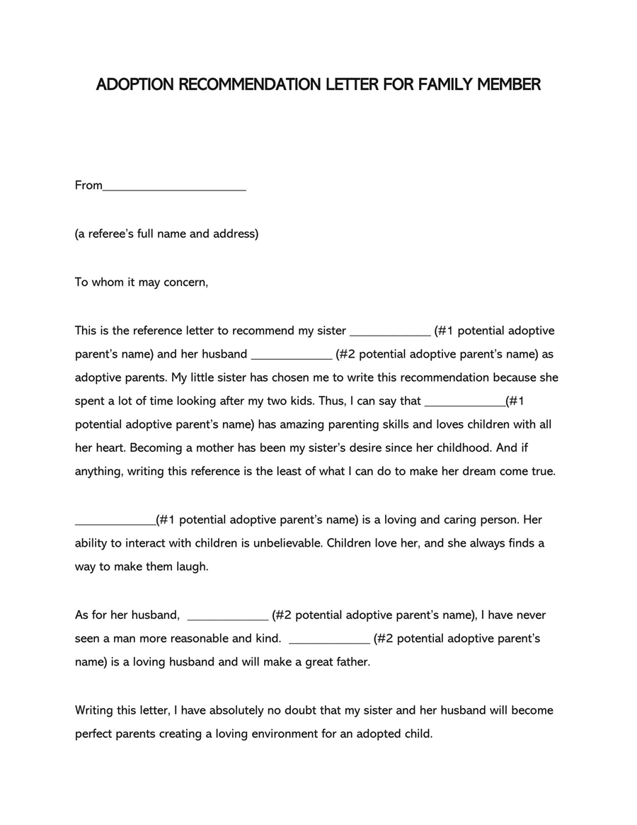 Free Editable Sister Adoption Recommendation Letter Sample in Word Format