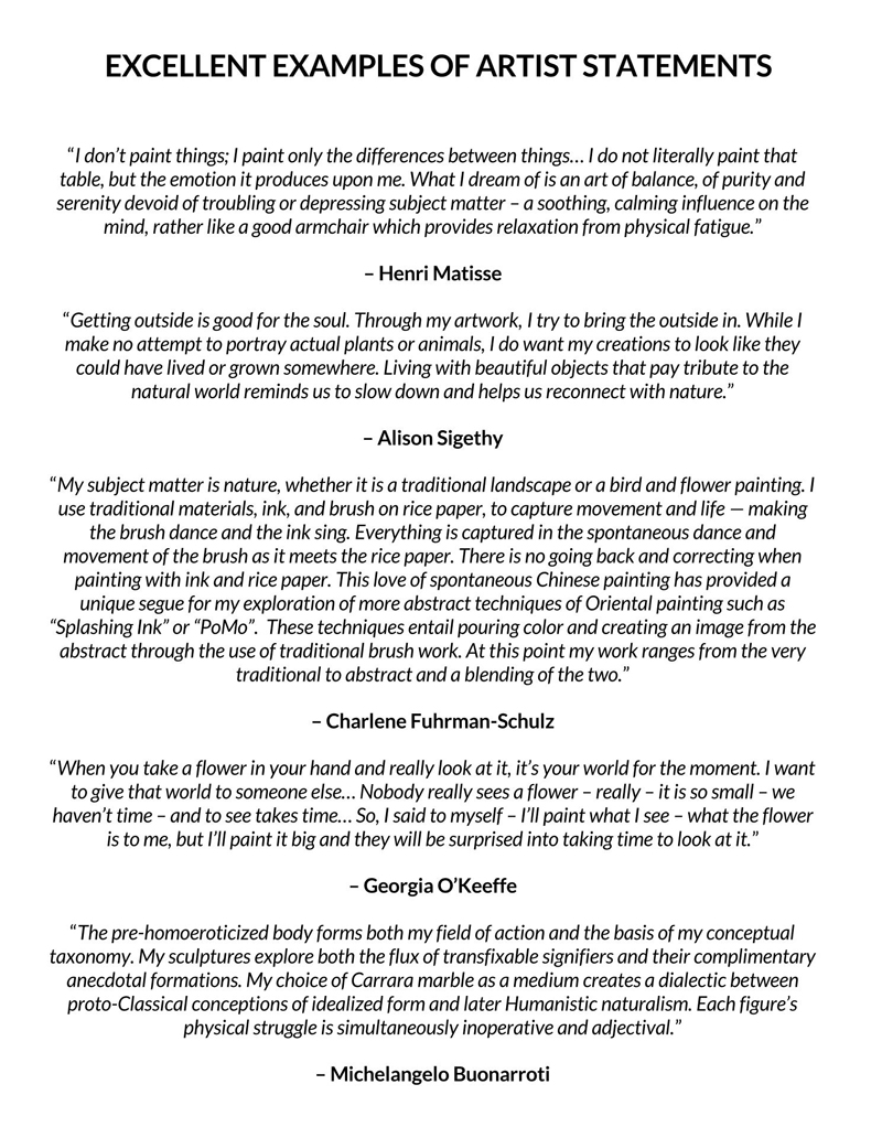 Artist Statement Template: A Free Example for Inspiration