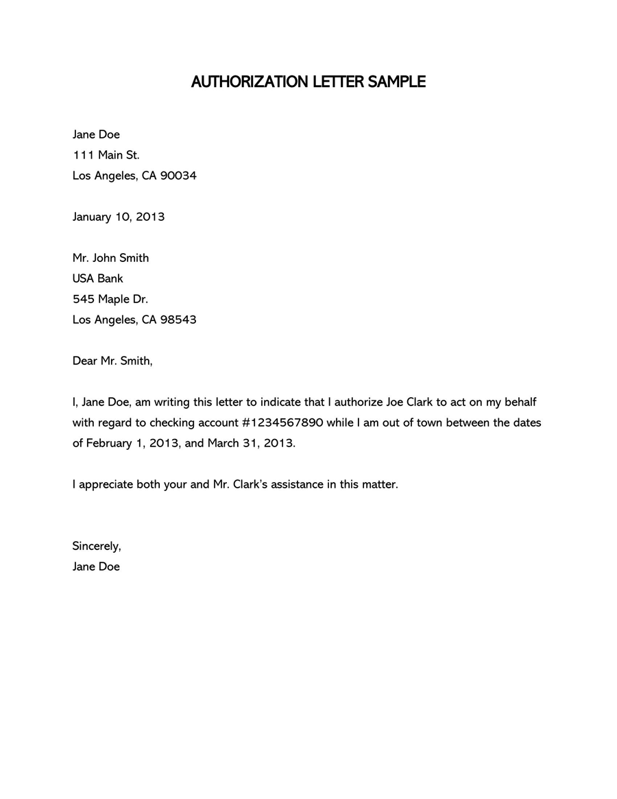 Great Professional Account Checking Authorization Letter Sample for Word Document