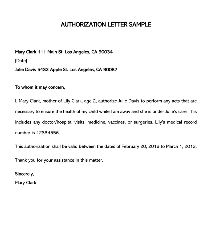 Authorization letter format template