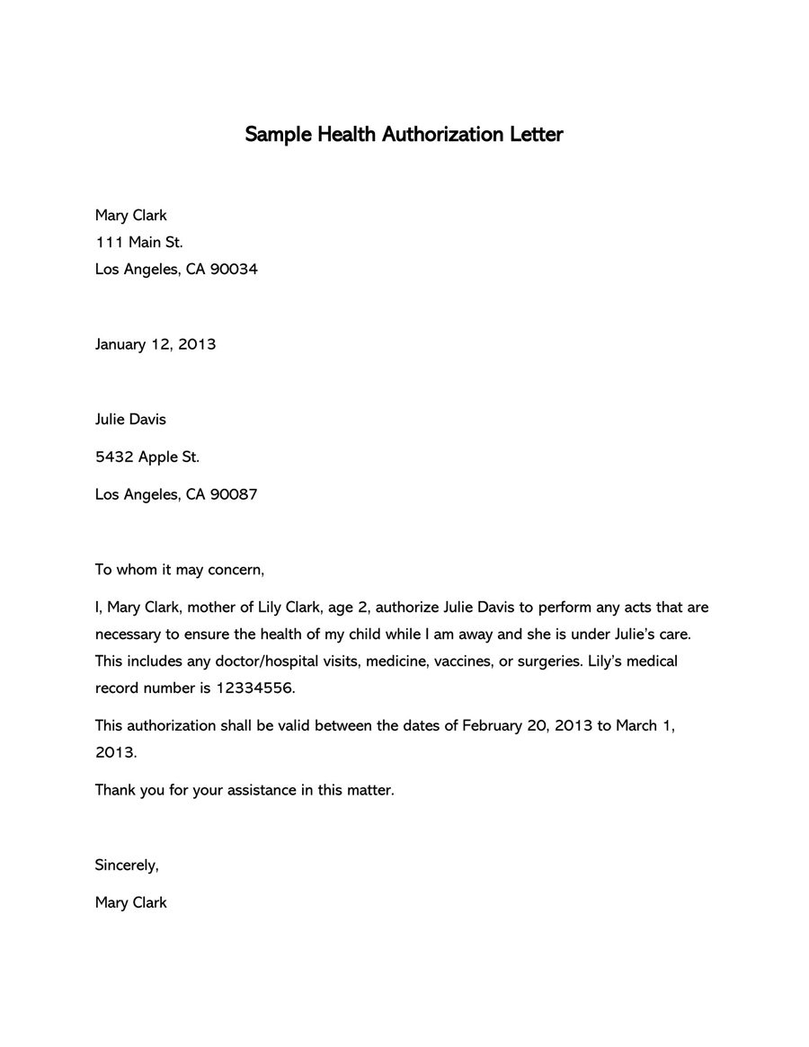 Minor Medical Authorization Letter