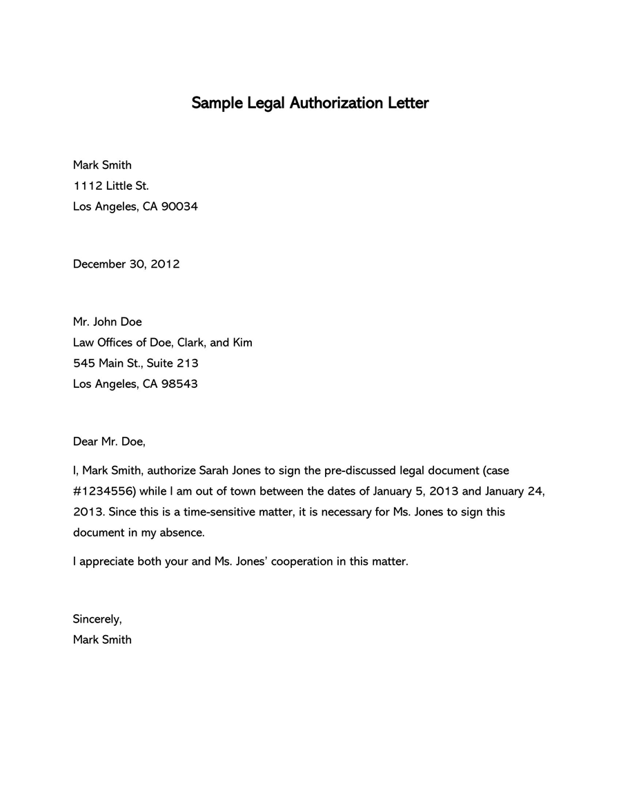 Template for authorization letter