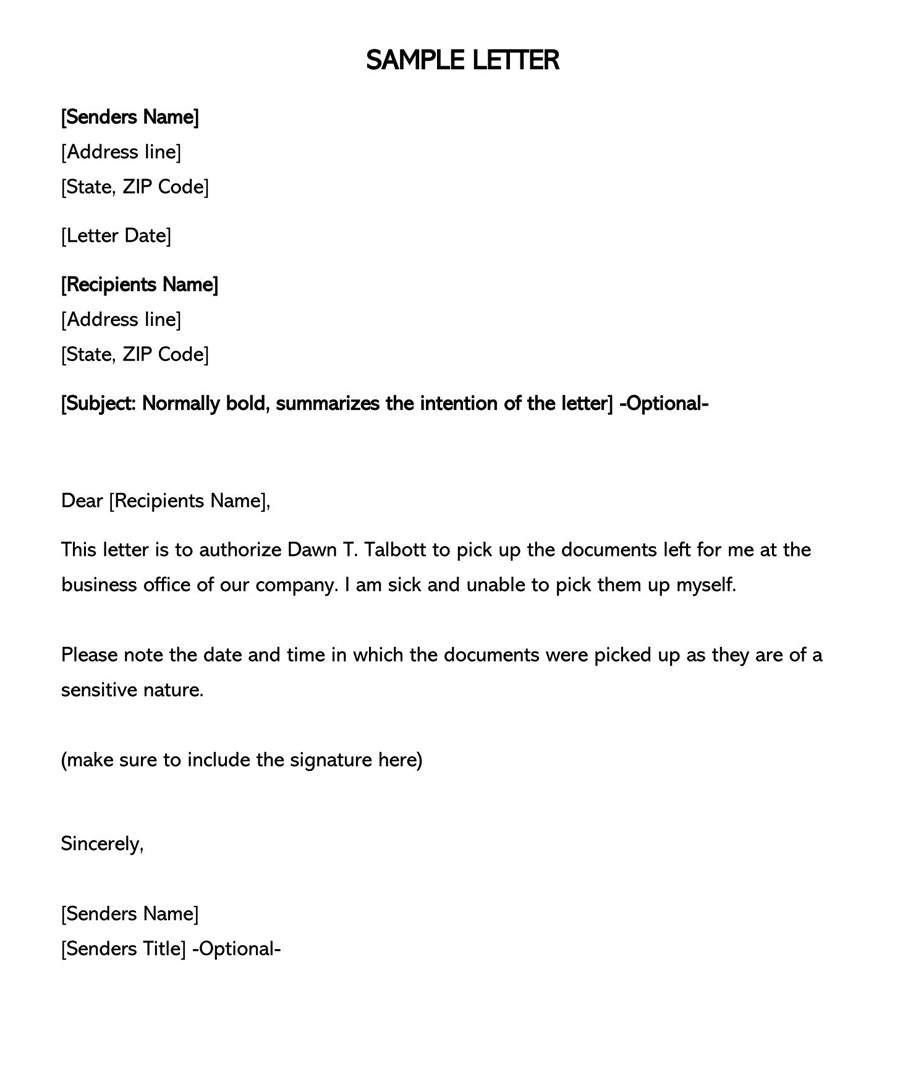 Sample format for authorization letter