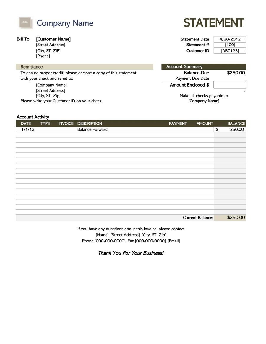 Great Customizable Retail Tax Billing Statement Sample for Excel Sheet