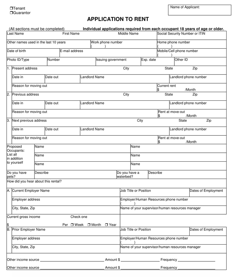 Example of California Rental Application Form