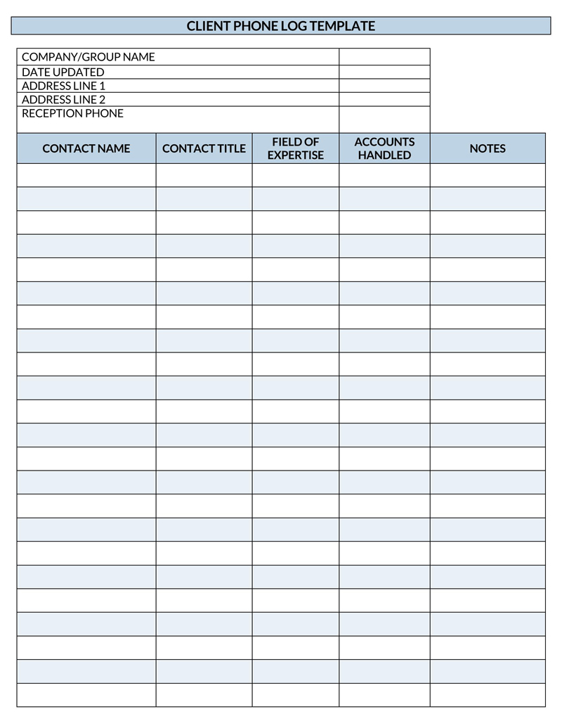 service call log template excel