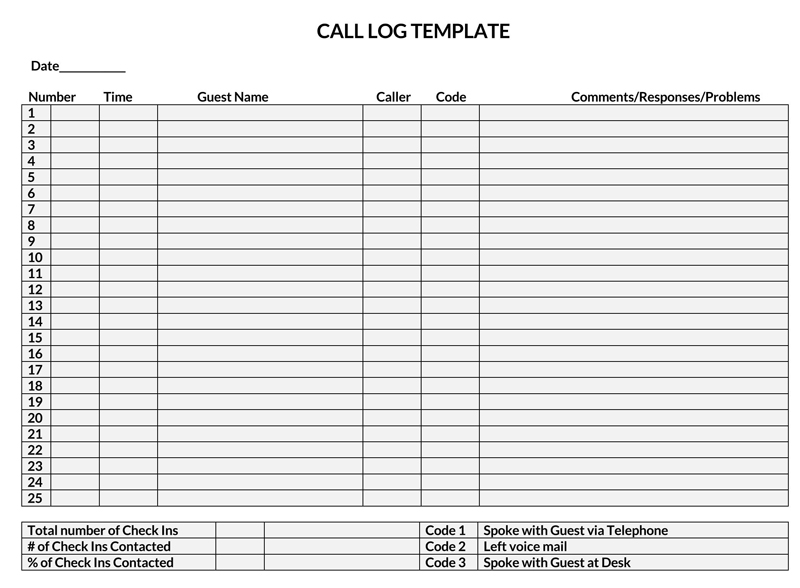 phone call log template microsoft office