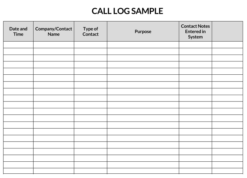 service call log template excel