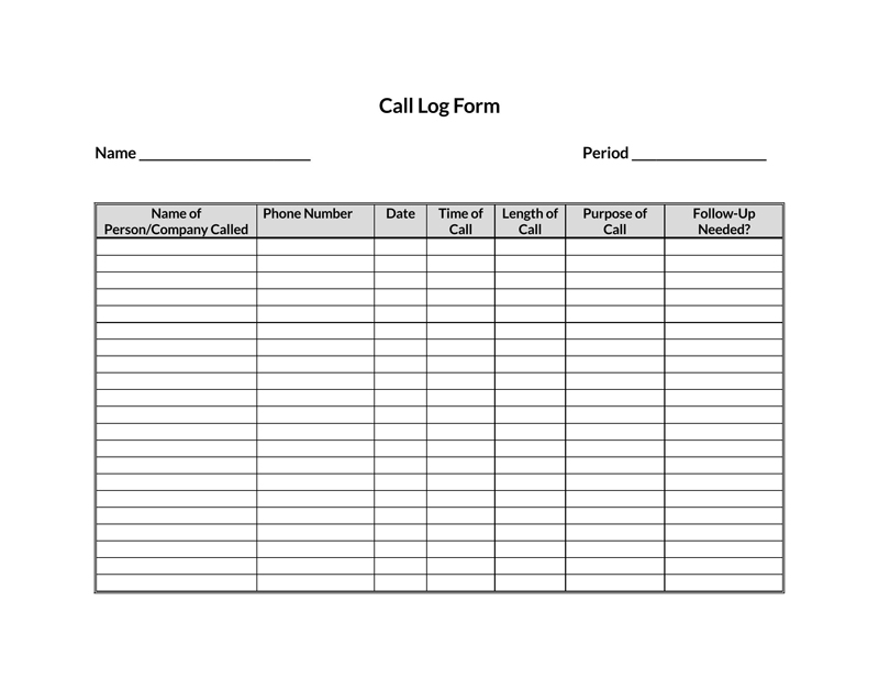sales call log template excel