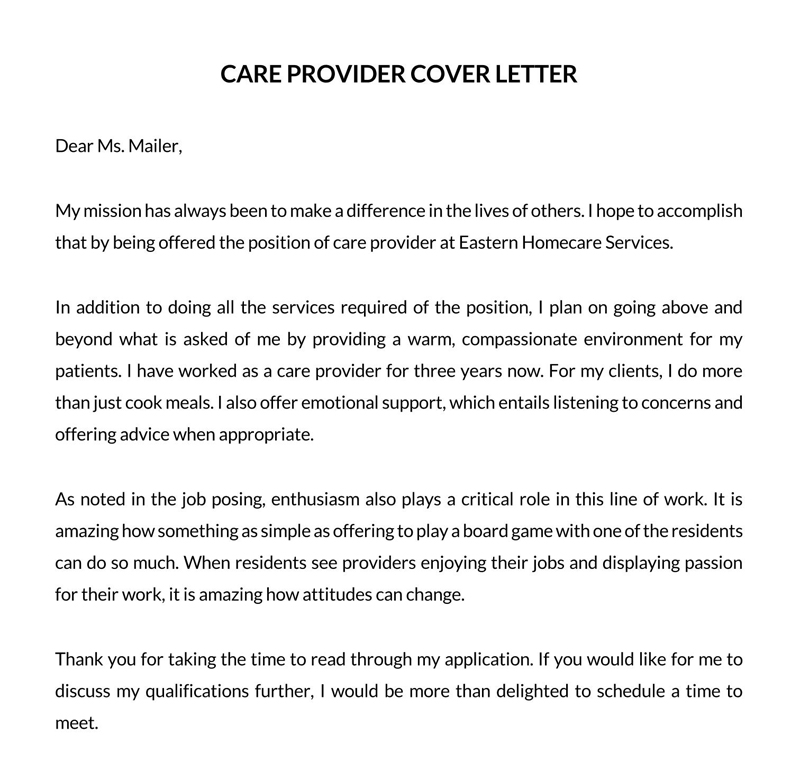 Care Provider Cover Letter Format