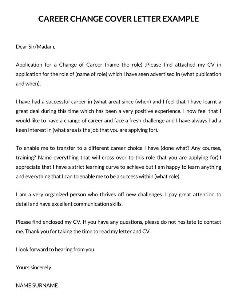 Dynamic Customizable Career Change Cover Letter Template 04 as Word File