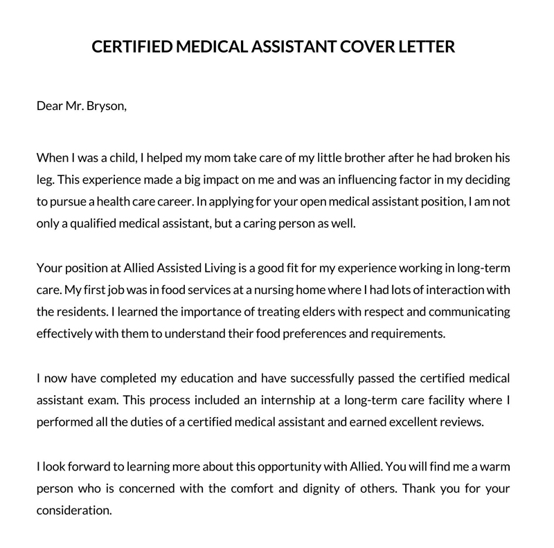 Sample Certified Medical Assistant Cover Letter