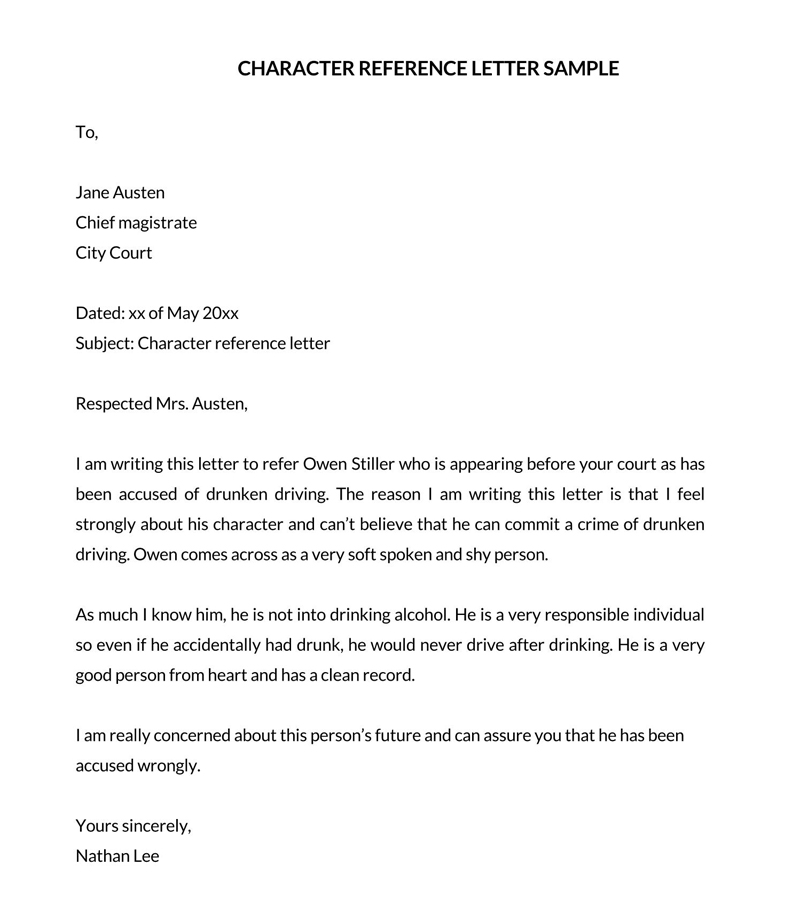 Great Comprehensive Court Character Letter for Drunken Driving Sample as Word Document