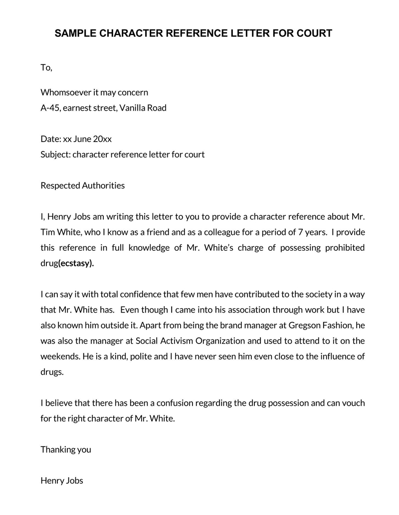 example character reference letter for court from wife