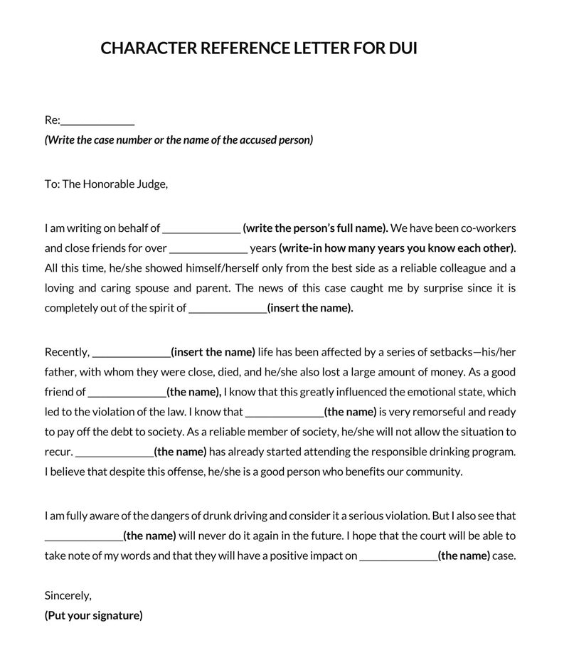 Character Reference Letter for Court Example