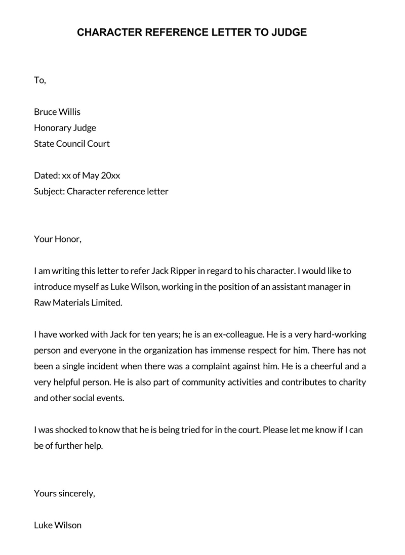Free character reference letter format