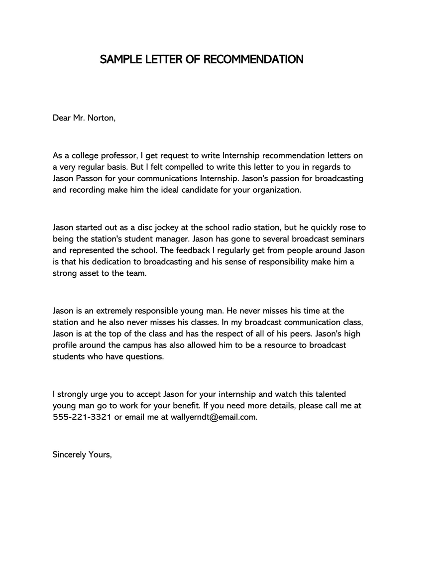 Editable College Recommendation Letter Sample 03