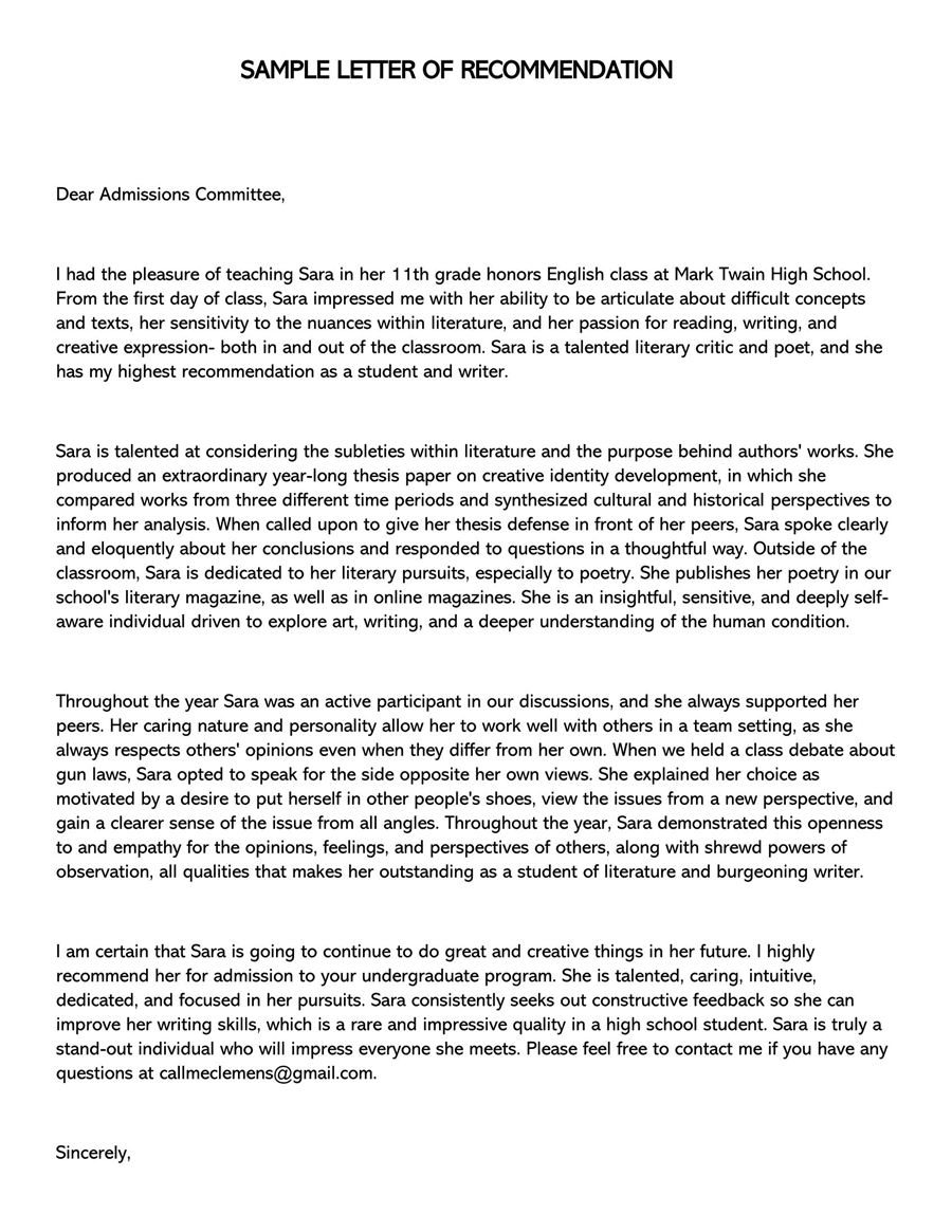 Editable College Recommendation Letter Sample 04