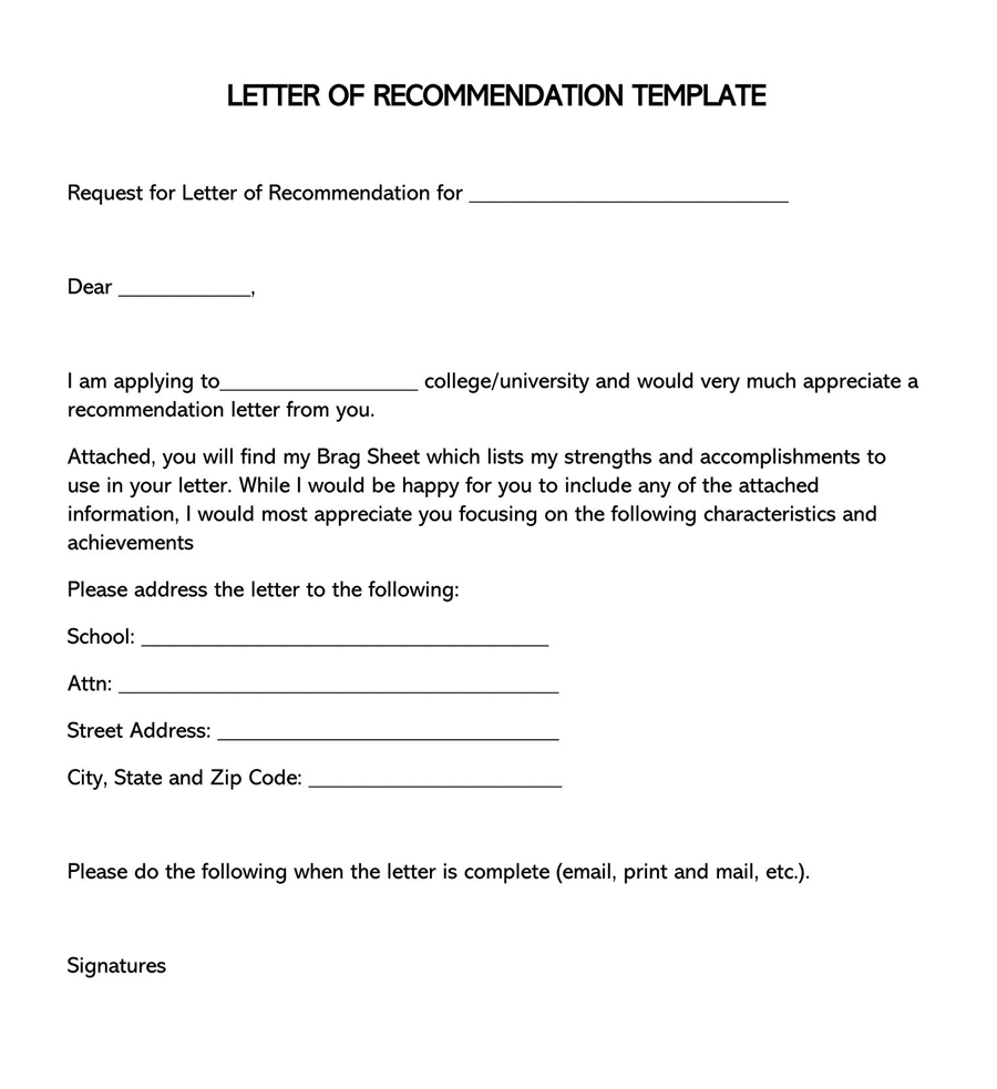 Editable College Recommendation Letter Sample 05