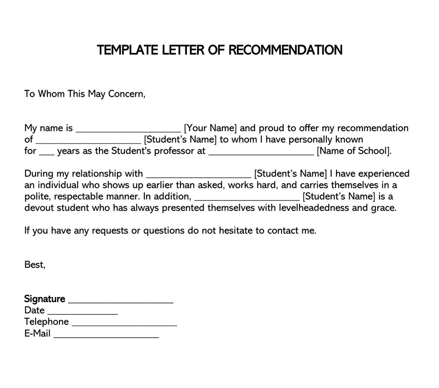 College Recommendation Letter Example