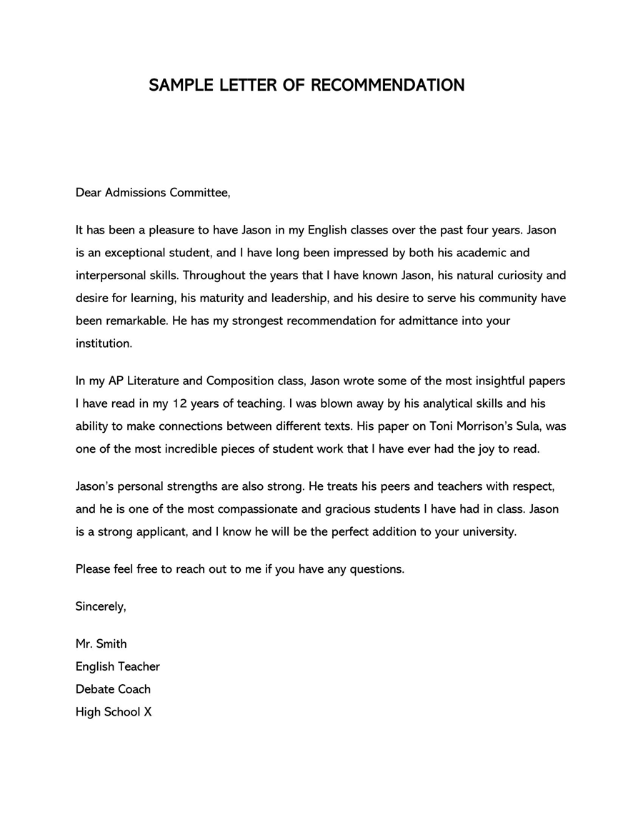Editable College Recommendation Letter Sample 09