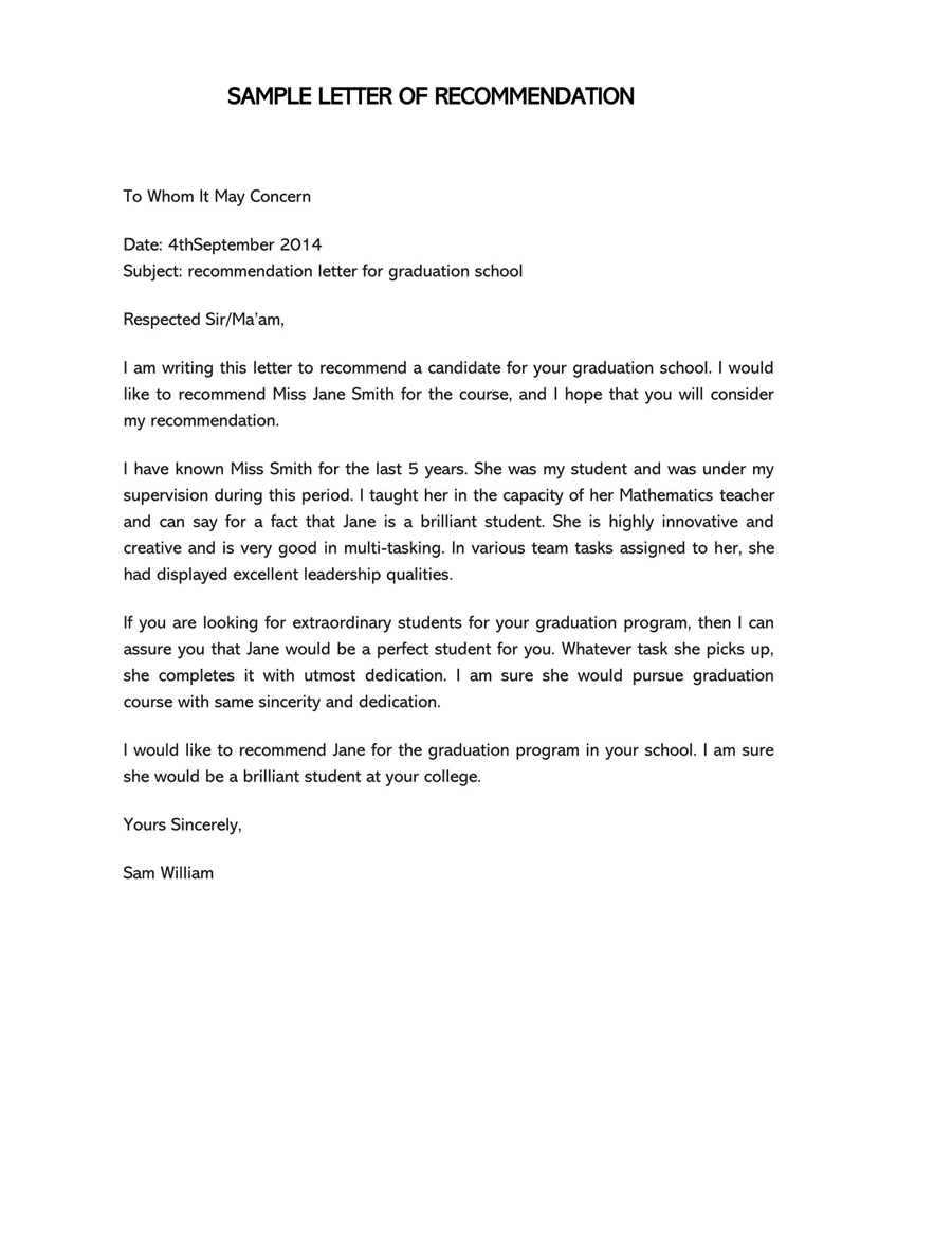 Free College Recommendation Letter Sample Template 06