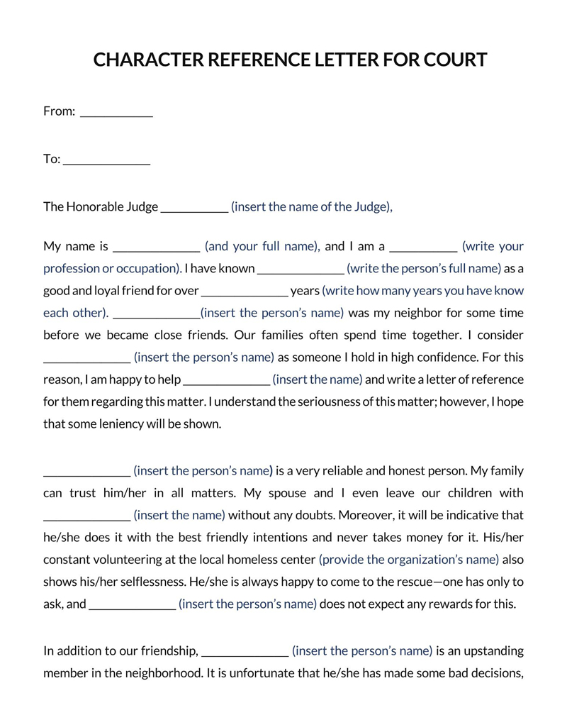 Editable Character Reference Letter for Court