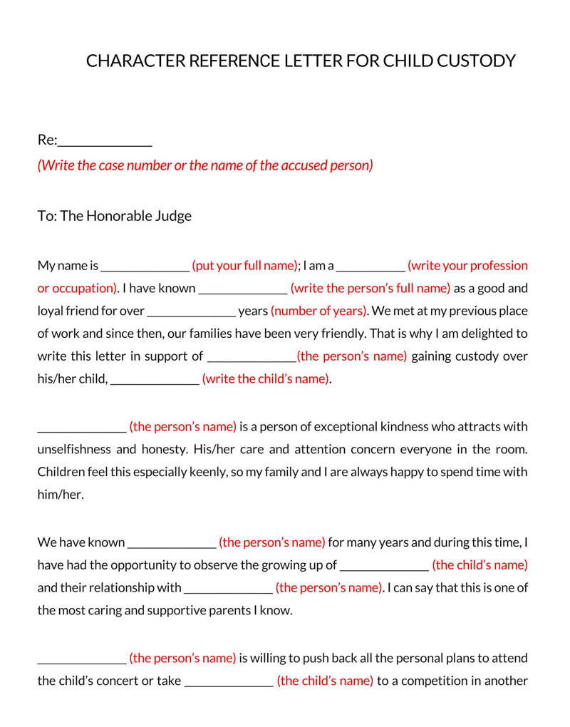 Editable Character Reference Letter for Court Sample