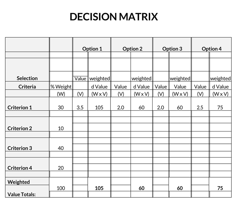 decision matrix template word