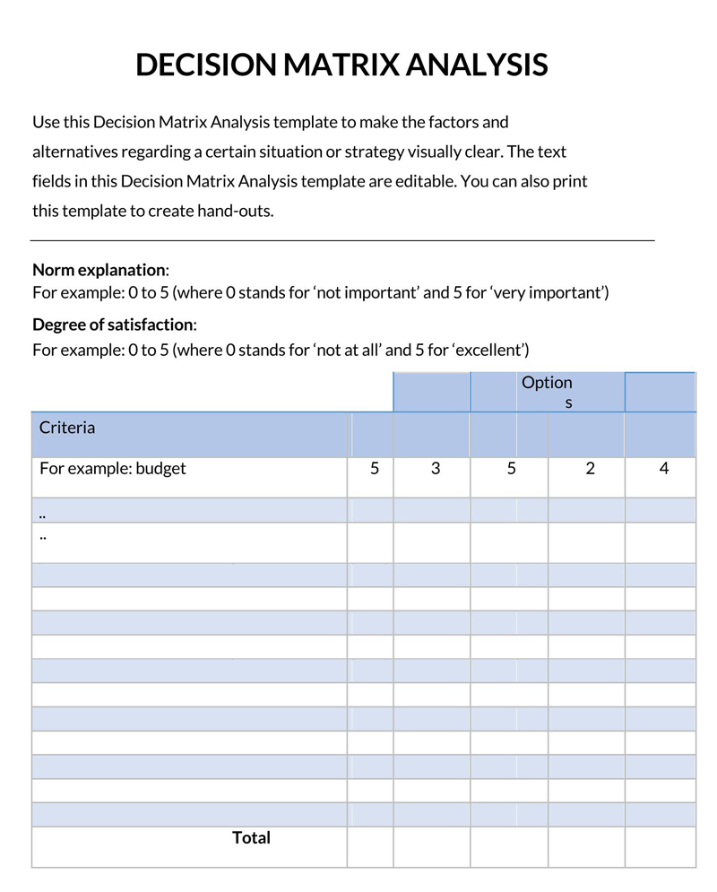 Decision Matrix Template 10 - Modifiable - Word