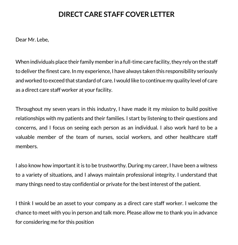 Direct Care Staff Cover Letter Word