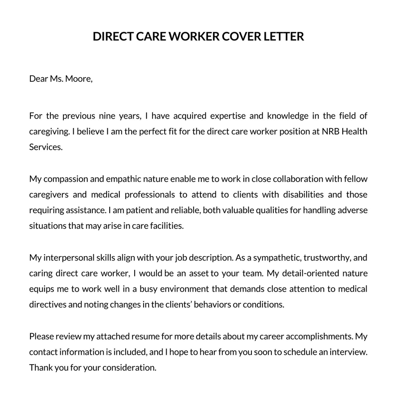 Direct Care Worker Cover Letter PDF