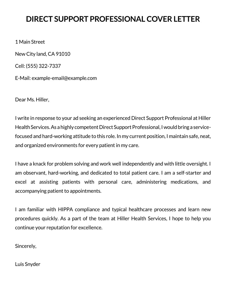 Direct Support Professional Cover Letter Example