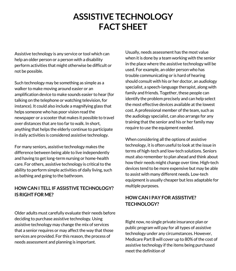 Great Editable Assistive Technology Fact Sheet Sample in Word Format