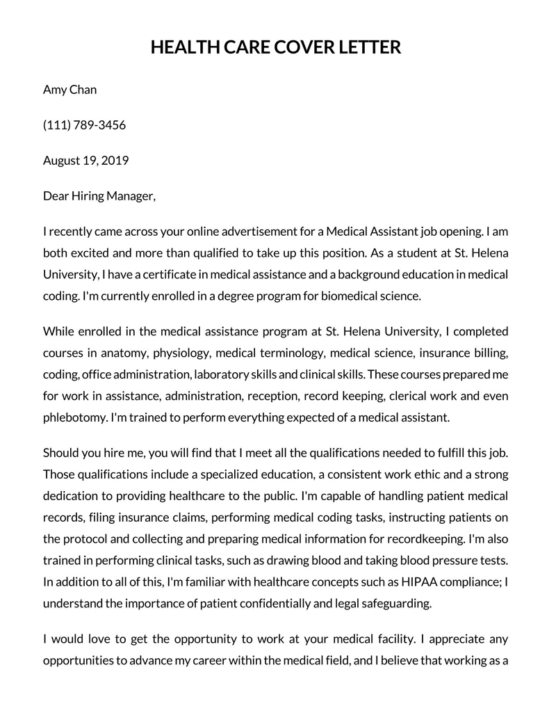Health Care Cover Letter Sample